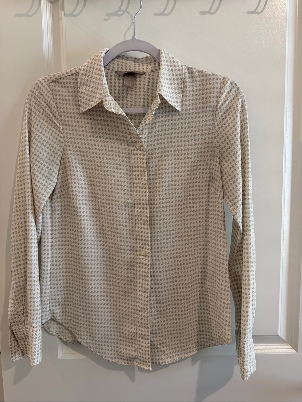 H&M Beige Micro-Pattern Long Sleeve Dress Shirt